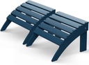 GreenVines Adirondack Ottoman Set of 2, HDPE All Weather Outdoor Folding Footrest, Plastic Adirondack Chair Footstool for Deck Backyard Patio Outside Poolside Porch Lawn, 19.7 inch Width, Blue