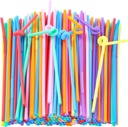 [100 Pack] 10.24" High Extra Long Flexible Plastic Straws, Disposable Drinking Straws, Colorful Bendy Straws - Assorted Colors