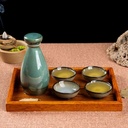 Sake Set of 6 Pieces with Wooden Tray Japanese Style Traditional Retro Porcelain Crafts Glass Green