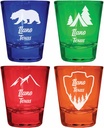 Llano Texas Souvenir 4-Pack Multicolor Engraved Round Shot Glasses Camping and Outdoors Set