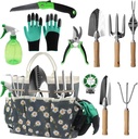 11-Piece Gardening Hand Tools Set with Durable Garden Tool Organizer Bag, Rust-Resistant and Stylish Heavy Duty Garden Tools for Gardening, Perfect Garden Tool Set Gifts for Women