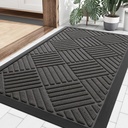 Smiry Front Door Mat Outside Entrance, Heavy Duty Outdoor Indoor Natural Rubber Doormat, Non Slip, Trap Dirt and Moisture, Easy Clean, Low Profile Patio Porch Entryway Mat, 29.5x17, Grey