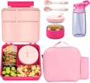 Kids Bento Lunch Box with 4 Compartments, Insulated lunch Bag, Water Bottle, Stainless Steel Food Jar, Birthday Gifts for Ages 3-12 Back to School Toddler Girls Boys