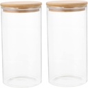 2pcs Sturdy Glass Storage Jars Lids for Kitchen Food Storage Containers