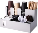9 Compartment Stainless Steel Coffee Condiment Organizer, Coffee Accessories Caddy Rack Include Disposable Cups Holder and Coffee Pod, Snacks, Sugars Storage Rack, for Breakroom and Kitchen,A (