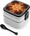 Bento Lunch Box for Women Lunch Containers for Adults Beautiful Flame Pattern Double Layered Lunchbox Large Capacity Bento Box with Cutlery for Work Picnic Camping Travel