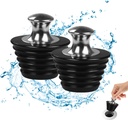 Bathtub Stopper, 2 Pack Universal Metal Bathtub Plug Silicone Bathtub Stopper Washbasin Stopper Bathtub Drain Stopper Plug Tub Stopper Sink Stopper for Kitchen Bathtub and Bathroom Sink Drains, Black