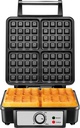 4 Slice Belgian Waffle Maker with Adjustable Temperature and Nonstick Plates - LED Indicators Display - Cool Touch Handles - Automatic Shut Off - Black