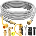 12FT Propane Quick Connect Hose for RV to Gas Grill, RV Quick Connect Propane Hose to RV 1/4" Female Quick Disconnect, with 1/4" Safety Shutoff Valve & Elbow Adapter for Blackstone 17"/22" Griddle