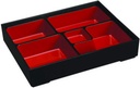 Happy Sales HSLQ-RTG108, Japanese Sushi Tray Lunch Box Bento box Traditional Plastic Lacquered Box for Restaurant or Home Made in Japan, Rectangle Design Red and Black