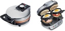 Hamilton Beach Belgian Waffle Maker with Non-Stick Copper Ceramic Plates, Browning Control, Indicator Lights, Stainless Steel (26081) & Dual Breakfast Sandwich Maker with Timer, Silver (25490A)