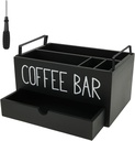 US Coffee Station Organizer with Drawer 2 Layer Wood Coffee Bar Accessories Organizer with Handle Space Saving Coffee Condiment Organizer Versatile Coffee Pods Holder for Coffee Bar Decor