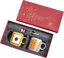 400ml/13.6oz Bread Cat Ceramic Mug Cute Breakfast Cup Gift Box Set-Bread Cat Mug Gift Box Red-301-400ml