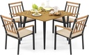 Tangkula 5 Pieces Patio Dining Set, Outdoor Dining Table and Chairs with Cushions, 42.5” Square Acacia Wood Dining Table with 1.9” Umbrella Hole, Outdoor Furniture Set for Backyard, Garden, Poolside