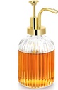 Glass Coffee Syrup Dispenser 10oz, Syrup Bottles with Ribbed Design, Gold Syrup Pump, Coffee Bar Accessories, Honey Dispenser