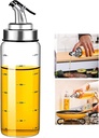 Olive Oil Dispenser Bottle, Liquid Condiment Container, 10 Oz Vinegar Dispensing Cruets With Dripless Capped Spout, Glass Decanter for Kitchen with Degree Scale