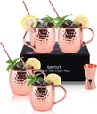 Moscow Mule Copper Mugs Set of 4, HANDCRAFTED Cups, 18 oz Gift Set with BONUS: 4 Cocktail Copper Straws and 1 Jigger, Rose Gold