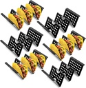 Baderke Mexico Taco Holder Stands Set of 6 Black Large Tray Plates Plastics Hollow Holder for Taco Night Tuesday Carnival Party Supplies, Dishwasher Microwave Safe