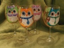 Hand painted owls sitting in a tree. So cute. Great set. usa. Set of 4 goblets. 20 ounces each.