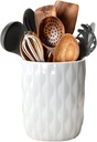 Utensil Holder,7" Large Ceramic Kitchen Utensil Holder for Countertop,Stable Spatula Crock for Farmhouse Kitchen Decor,Cooking Organizer for Counter,White