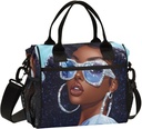 African American Woman Large Lunch Box for Men Women Adults Insulated Lunch Bag Cooler Bag with Adjustable Shoulder Strap for Work Picnic Travel