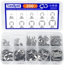 200-Piece Metric E-Clips Assortment Kit,304 Stainless Steel External Retaining Rings, M1.5-M10 Circlip Washer Assortment for Automotive, Machinery & Industrial Maintenance