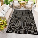 Anidaroel Patio Rugs Outdoor 6’x9’ Clearance Waterproof, Reversible Rainbow Outdoor Plastic Straw Outside Rugs, RV Outdoor Rugs for Camping, Porch, Balcony, Backyard (Black&Brown, 6‘X9')