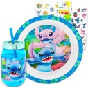 Disney Stitch Dinnerware Set for Kids, Toddlers - 3 Pc Kitchen Accessories Bundle with Stitch Dinner Plate, Cup with Lid and Straw, Stickers, More | Lilo and Stitch Flatware Set