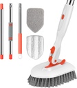 SetSail Floor Scrub Brush, 3-In-1 Tile Tub Floor Scrubber with 52-inch Adjustable Long Handle Shower Cleaner and 3 Detachable Replacement Brush Heads for Cleaning Bathroom Kitchen Walls Tub Tile
