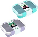 2Pcs Bento Box,Lunch Box Containers,Cute 3 Compartment Food Container (Blue+Purple)