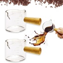 2Pcs Double Spouts Espresso Shot Glasses Measuring Glass Espresso Cups Cookware With Wood Handle for Milk Coffee, 100 ml
