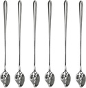 6Pcs Willow Leaf Shaped Teaspoons 7.7Inch 18/10(304) Stainless Steel Leaves Long Handle Iced Tea Stir Spoons for Mixing Coffee Tea Cocktail Drinks