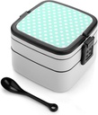 Mint Polka Dot Print Bento Box, Cute Lunch Box Containers for Adults Women Men, Small Salad Container for Lunch, Reusable Double Lunchable Stackable