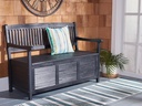 SAFAVIEH Outdoor Collection Brisbane Black Acacia Wood Storage Bench