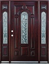 Exterior Wood Door with Arched Glass Pre-Hung Pre-Finished Entry Door 280 with 12 Inch Side Lights- Righthand Swing 36x80