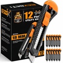 REXBETI 12-Pack Utility Knife, Retractable Box Cutter för kartonger, kartong och lådor, 18mm Wider Razor Sharp Blade, Smooth Mechanism, Perfekt för Office och Hemanvändning