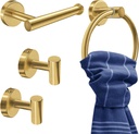 4Pcs Gold Bathroom Accessories Set, Brushed Gold Bathroom Hardware with Toilet Paper Holder,Towel Ring & Robe Hooks,Wall Mounted Stainless Steel Bathroom Hardware for Modern Home