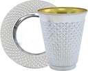 Exquisite 5.5 oz Disposable Plastic Kiddush Cup and Tatz Silver Cup and Saucer Set for Passover, Shabbat, Wedding, Brit and Year Round -10 Count - 5 Sets