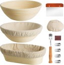 Banneton Bread Proofing Basket, Kikcoin Round Oval Proofing Basket Set of 3 (9" Round & 10" Round & 10" Oval), Sourdough Proofing Basket with Linen Liner, Bread Lame, Metal Scraper