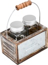 Rustic Kitchen Salt and Pepper Shakers Set with Wood Caddy Clear Glass Salt & Pepper Shaker Dispensers Set Easy to Clean & Refill Vintage Farmhouse Kitchen Party Home Decor, Restaurants, and Gift