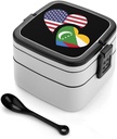 Comoros U.S. Flag Portable Bento Box with Handle 2 Compartment Leak-Proof Stackable Lunch Box for Work Picnic Camping
