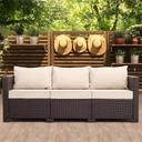 Patio Furniture 3-seat Sofa Wicker Outdoor Furniture Outdoor Couch Deep Seat Hight Backrest Non-Slip Cushions, Khaki