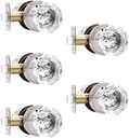 Privacy Crystal Door Knobs 5 Pcs, Glass Satin Nickel Door Knobs with Lock, Interior Chrome Door Knobs for Bedroom and Bathroom