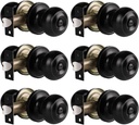 Gobrico 6 Pack Matte Black Privacy Knobs Round Door Knobs Interior for Bedroom Bathroom Keyless Black Flat Ball Door Handles Black Indoor Door Knobs