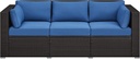 Yaheetech 3-Seat Patio Wicker Sofa, Outdoor Rattan Couch with Furniture Cover, Deep Seat High Back with Cushions & Throw Pillows for Deck/Porch/Balcony/Yard, Brown/Dark Blue