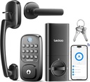Smart Door Lock with Handle, Keyless Entry Door Lock Deadbolt Handle Set, Built-in WiFi Deadbolt Smart Lock for Front, Fingerprint, Keypad Code, App Control, Voice Control