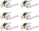Probrico Satin Nickel Privacy Door Levers, Flat Interior Bath/Bed Door Handles, Reversible for Right & Left Handed Bedroom/Bathroom Doors, 6 Pack