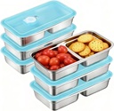 6 Pcs 304 Stainless Steel Snack Containers with Lids, 30 oz Double Compartment Snack Box, Reusable Bento Snac Box Ideal for Family, Meal Prep, Office, Work, Travel and Camping, Dishwasher-Safe