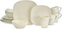 Mikasa Swirl Square White 16 Piece Dinnerware Set, Service for 4