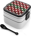 Double Layer Bento Boxes With Diamond Pattern Bento Box for Adults Leakproof Lunch Box for Office Work Travel Large Capacity Meal Boxes With Removable Compartments